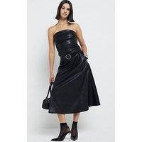 River Island A Line Faux Leather Midi Skirt - Black