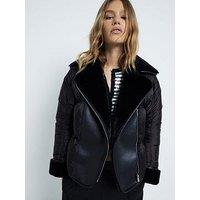 River Island Hybrid Pu Nylon Mix Jacket - Black