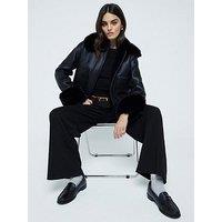 River Island Faux Fur Cuff Shearling Jacket - Black