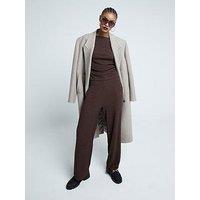 River Island Textured Wide Leg Trouser - Dark Brown