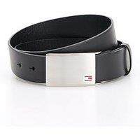 Tommy Hilfiger Plaque Buckle Adjustable Leather Belt - Black