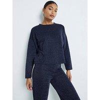 River Island Lurex Crochet T-Shirt - Navy