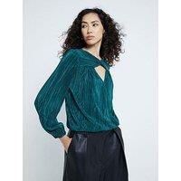 River Island Plisse Bubble Hem Wrap Top - Dark Green