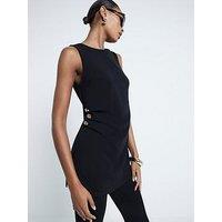 River Island Longline Tunic With Buttons - Black