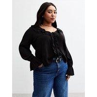 New Look Curves Ruffle Trim Blouse - Black