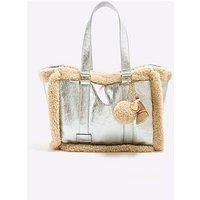 River Island Fur Trim Shopper Bag - Silver