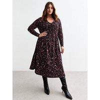 New Look Curves Black Fossil Animal Jersey Midi Dress - Print