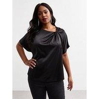 New Look Curves Twist Front Satin Crepe Top - Black