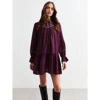 New Look Burgundy Lace Insert Mini Smock Dress - Red