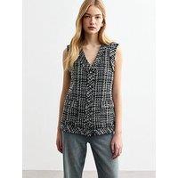 New Look Black Checked BouclÉ Waistcoat - Print