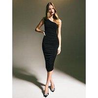 New Look One Shoulder Ruched Midi Dress - Black