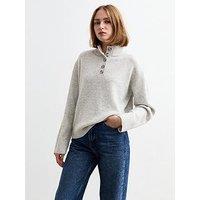 New Look High Neck Button Up Jumper - Grey
