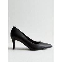 New Look Wide Fit Leather-Look Stiletto Heel Court Shoes - Black