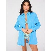 V By Very Seersucker Oversized Beach Shirt - Blue