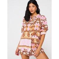 V By Very Printed Oversized Co Ord Beach Shirt - Print