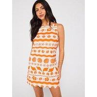 V By Very Scallop Edge Printed Mini Dress - Print