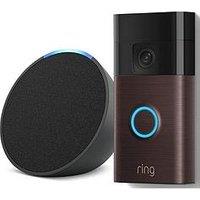 Ring Video Doorbell (3Rd Gen) Venetian Bronze And Amazon Echo Pop Black Smart Speaker