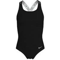 Nike Girls Logo Taping Crossback One Piece Swimsuit - Black