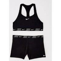 Nike Girls Logo Taping Crossback One Piece Swimsuit - Black