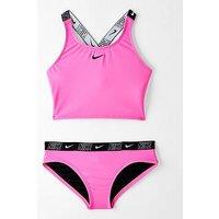 Nike Girls Logo Taping Crossback One Piece Swimsuit - Pink