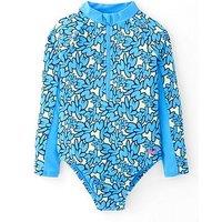 Nike Younger Girls Bubble Font Long Sleeve One Piece Swimsuit - Blue