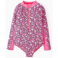 Nike Younger Girls Bubble Font Long Sleeve One Piece Swimsuit - Pink