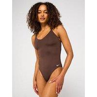 Nike Womens Essential V Neck One Piece Swimsuit - Brown