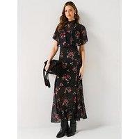 V By Very Floral Cape Detail Midaxi Dress - Black