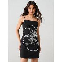 V By Very Floral Embellished Cami Mini Dress - Black