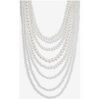 Mood Silver Pearl Statement Layered Bib Necklace