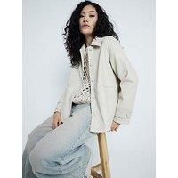 River Island Pu Button Through Overshirt - Light Stone