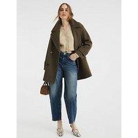 River Island Double Breasted Peacoat - Khaki