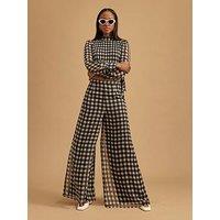 River Island Gingham Wide Leg Trouser - Black