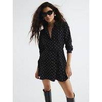 River Island Printed Spot Mini Shirt Dress - Black