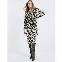 River Island Tie Front Printed Midi Shirt Dress - Cream