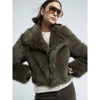 River Island Short Plush Faux Fur Jacket - Green