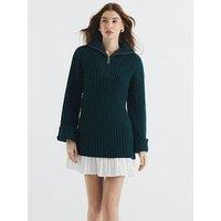 River Island Half Zip Pleated Jumper Dress - Dark Khaki