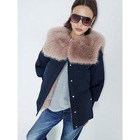 River Island Padded Faux Fur Collar Jacket - Navy