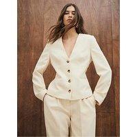 River Island V Neck Button Front Blazer - Light Yellow