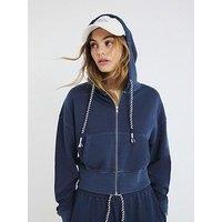 River Island Washed Zip Thru Hoody - Dark Blue