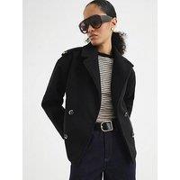 River Island Short Bomber Back Pea Coat - Black