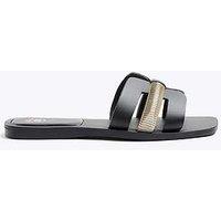 River Island Cut Out Strap Leather Sandal - Black