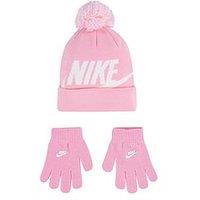 Nike Kids Girls Swoosh Pom Beanie Glove Set - Pink