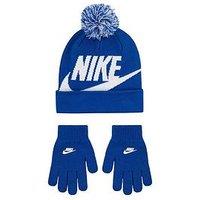 Nike Juniors Boys Swoosh Pom Beanie Glove Set - Blue