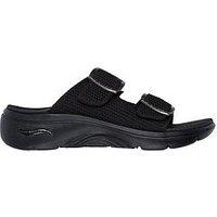 Skechers Go Walk Arch Fit 2.0 Sandal Destined Quick-Dry Finished Knit Double Band Slide W/ Buckle - Black