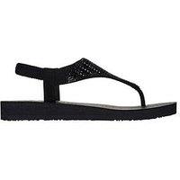 Skechers Meditation Glamorous Muse Oval Gem Sling Back Sandal - Black Mitobuck/Rhinestone Trim