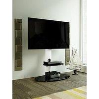 Avf Lugano Oval Pedestal Tv Stand And Tv Bracket - Satin White / Black Glass