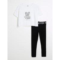 River Island Girls Hotfix Bear And Legging Set - White