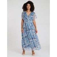 South Beach Printed Metallic Chiffon Button Detail Midi Dress
