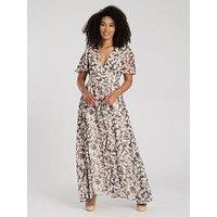South Beach Printed Metallic Chiffon Button Detail Midi Dress